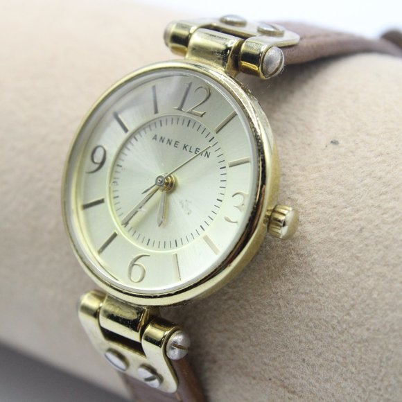 Anne Klein 10/9442 Genuine Brown Leather Gold Tone Quartz Analog Ladies Watch - Picture 3 of 6